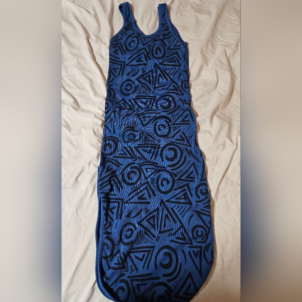 Blue and Black Sultra dress with slits on both sides of the legs